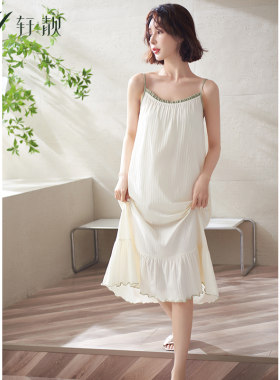 睡裙女夏季纯棉吊带白色长裙睡衣夏天女款纯欲风气质家居服连衣裙