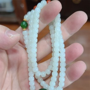 新疆和田白玉老型108佛珠项链 手链挂件配饰   珠子直径6mm