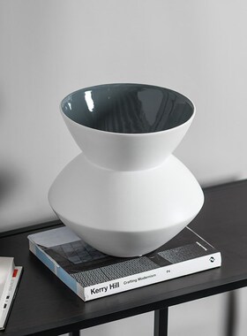 现代简约轻奢哑光白色陶瓷大花瓶样板房售楼处玄关书柜花器摆件