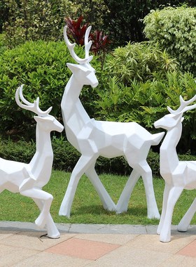 抽象几何鹿摆件商场公园景观装饰轻奢美陈户外庭院现代玻璃钢雕塑