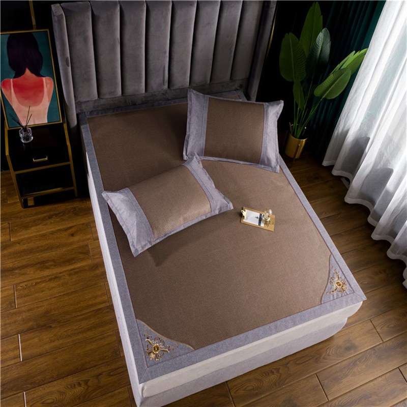 精品御藤席天然软凉席空调三件套滕席1.5米绣花透气冰藤冰丝席