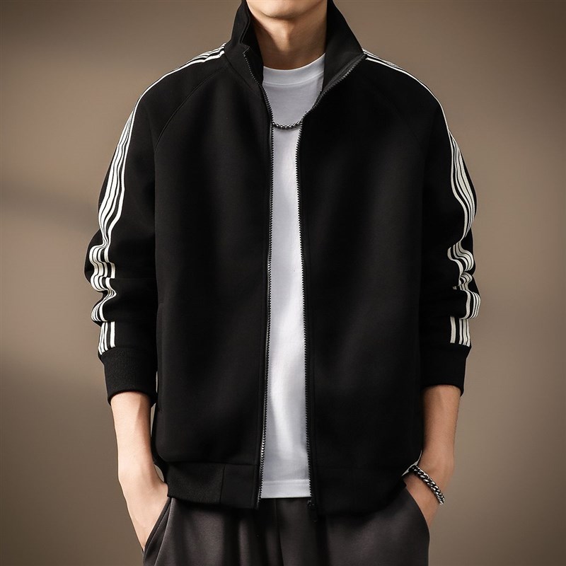 高端美式开衫卫衣外套男420g重磅潮牌宽松立领秋季新款运动夹克男