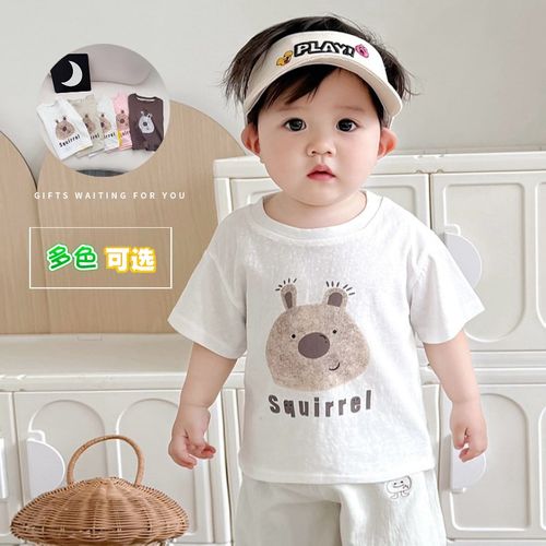 宝宝衣服夏季棉质短袖T恤薄款婴儿衣服儿童白色小童Vt恤小月龄半