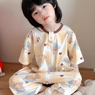 男女单y件薄睡衣婴儿空调保腹防踢裂腿被 睡袋夏季 童装 纯棉短袖