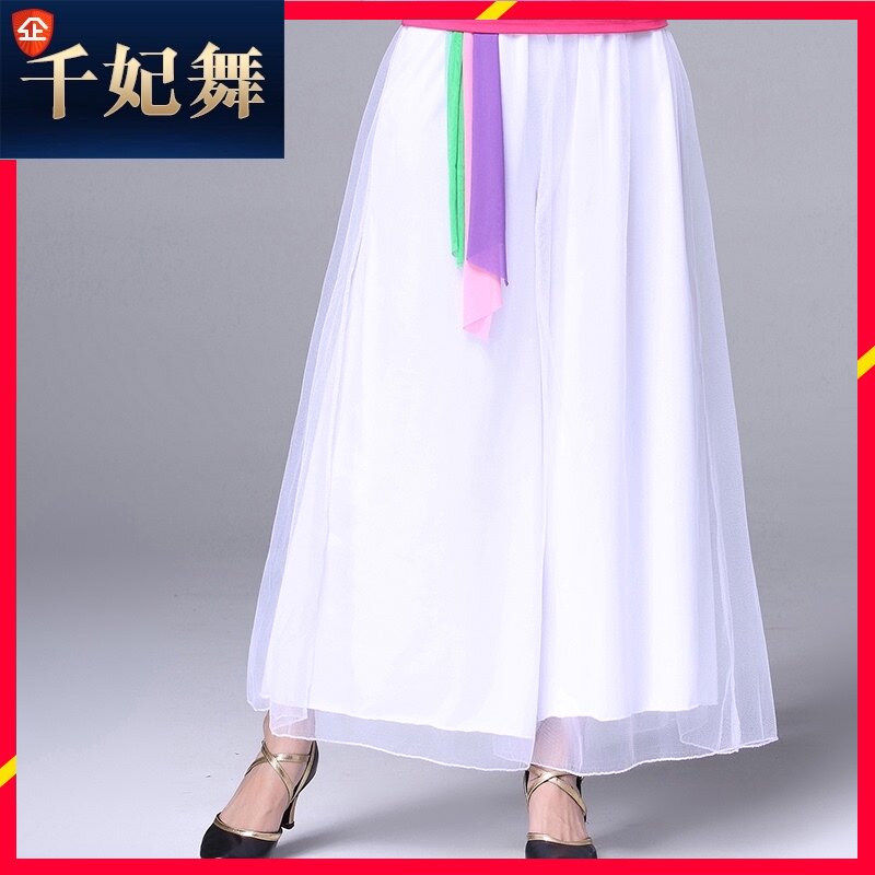 2021春秋季h新款广场舞裤子女长裤裙裤中老年舞蹈服装阔腿裤网纱