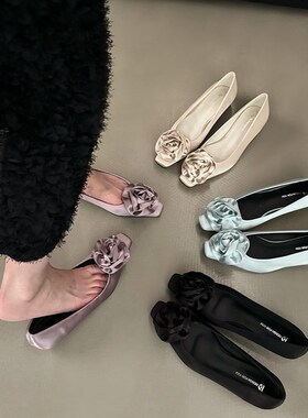 法式低跟黑色单鞋仙女鞋子春季202C4新款春秋方头配裙子温柔晚晚