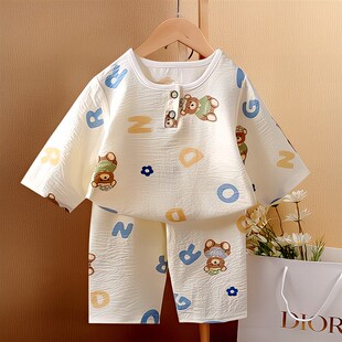 款袖七分裤空g调服套装家居服套男童女童夏季新装爆款儿童睡衣七