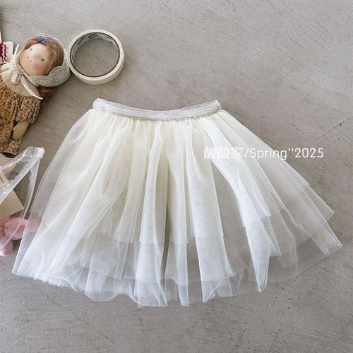 女童仙女风网纱蓬蓬裙春季新品韩系女宝宝L松紧纯色半身裙叠穿纱
