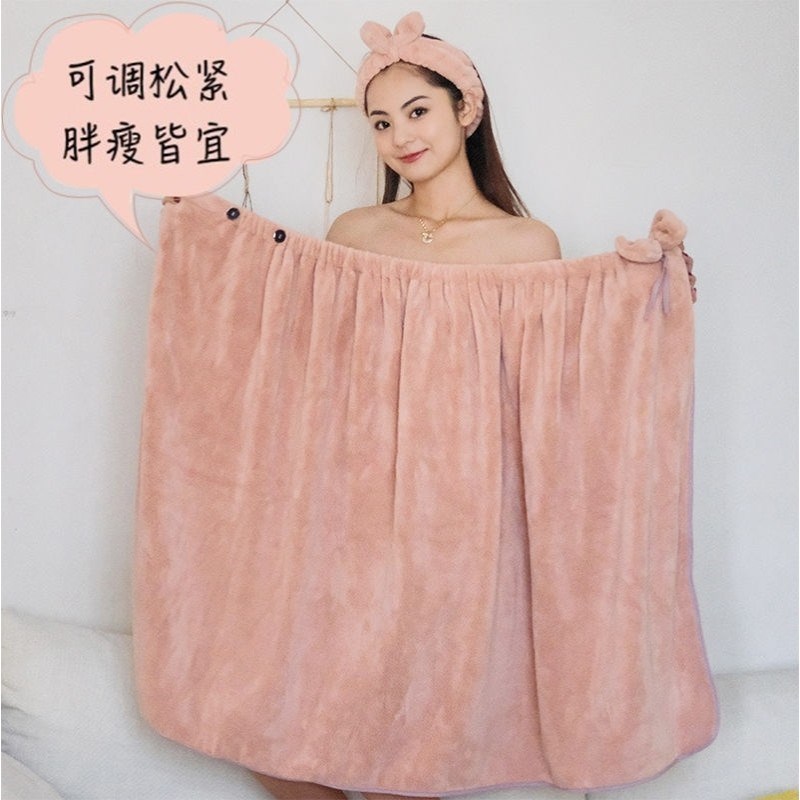 干发帽浴巾两件套女士可穿可裹浴裙抹胸式洗澡穿的浴衣吸水不掉毛