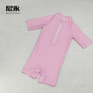 拉链防晒泳衣锦纶R氨纶速干高弹面料 短裤 女童新款 连体短袖