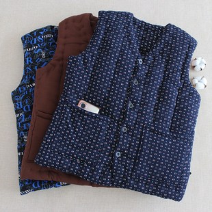 男士 居家棉背 秋冬手工纯棉花n保暖马甲中老年弹力加厚坎肩爸爸装