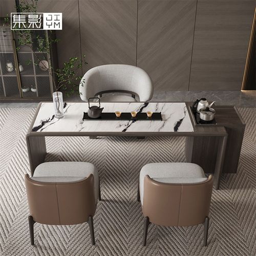 实木大理石轻奢简约茶台家用茶空间客厅办公室阳台V泡茶桌现代茶