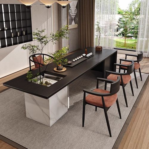 侘寂风实木大板k茶桌椅组合客厅家用碳化黑泡茶桌子茶台现代简约