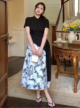 大码女装高级感新中式改良旗袍连衣裙胖mDm200斤复古新款A字裙186