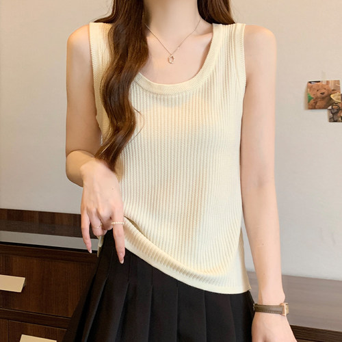 针织吊带背心女夏季m大码胖mm休闲百搭工字背心宽松显瘦无袖上衣