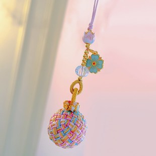 绣球有求必应手机链手工编织粉色包包挂手机挂件文玩配饰挂饰