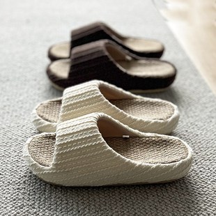 家居亚麻拖鞋 室内厚底凉拖鞋 男女款 z日式 棉麻防臭木地 春夏季 四季