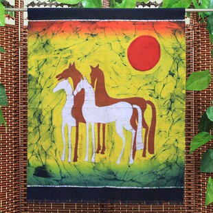 云南民族风特色画手艺工苗族蜡染画马到成功酒吧客栈餐厅装饰布画