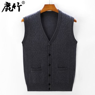 休闲开衫 爸爸A装 坎肩中年打底上衣背 针织马甲春秋季 中老年人男士