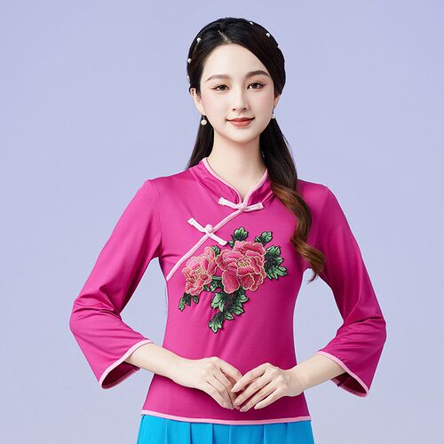 广场舞上衣新款立领秧歌服打鼓服民族舞K蹈服女中国风跳舞演出服
