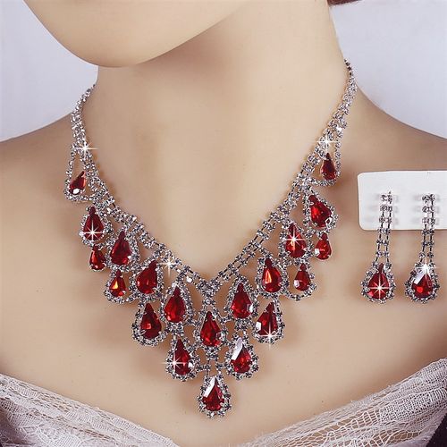 新款新娘水晶g满钻项链耳环套装精致高档结婚纱礼服项链配饰品演