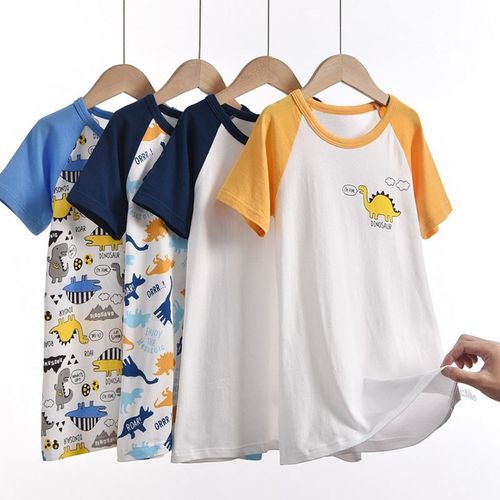 男童睡裙a类纯棉薄款卡通恐龙儿C童睡衣短袖裙子男孩防踢包皮术后