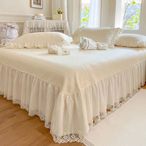 公主风凉感丝豆豆冰丝凉席三件套夏季可J水洗床盖床裙款空调软席