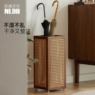 中式实木雨伞收纳架藤编家用门口落地雨伞桶玄关入户伞架置物架子