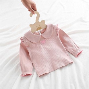 宽A松宝宝体恤翻领洋气时髦儿童百搭上衣 新款 女童长袖 t恤2024春装