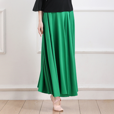 广场舞服装半身裙女中老年v牛奶丝百褶跳舞长裙纯色X交谊舞蹈大摆