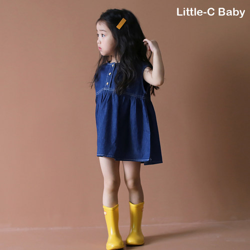 自留推荐韩国女童2023夏装新款E洋气宝宝牛仔背心裙儿童连衣裙子