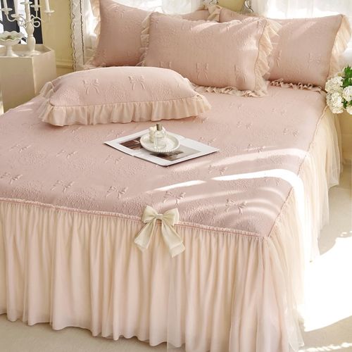 夏季凉感冰丝凉席三件套公主风蕾B丝边床裙款空调软席子可机洗床