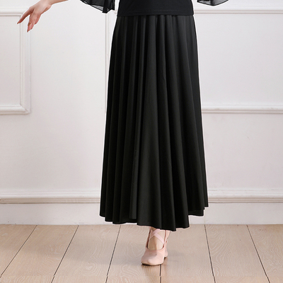 广场舞服装半身裙女中老年t牛奶丝百褶跳舞长裙纯色交谊舞蹈大摆