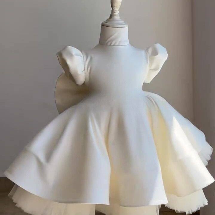 女童儿童礼服高端生日宝宝周岁婚纱花童婚礼小女孩白色公主蓬蓬裙