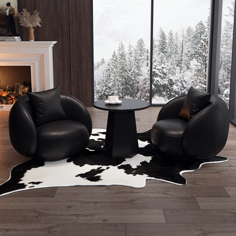 轻奢接待单人沙发椅组合黑色复古服装店铺酒店大堂会客休息区桌椅