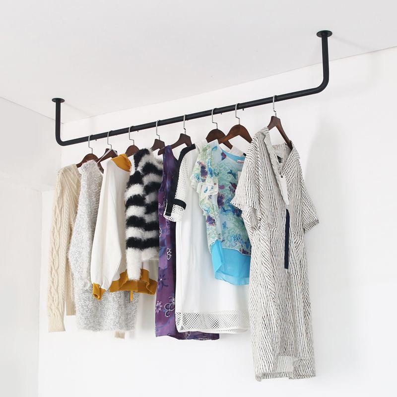 铁艺户外晒衣被杆简易阳台固定晾挂衣杆单杠式室内吊顶墙上挂衣架