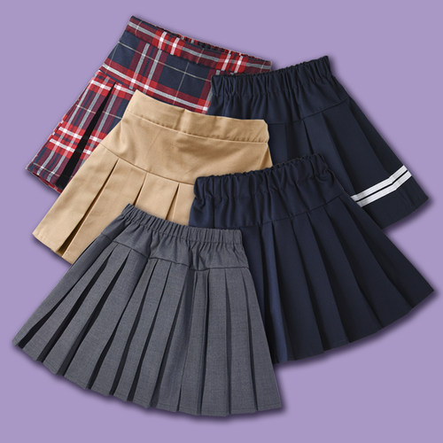 女童半身裙女孩百搭表演裙子黑色C百褶裙儿童格子短裙小学生校服