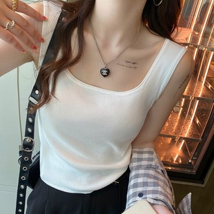 工字背心外穿女i夏内搭白色针织打底吊带砍袖 t恤冰丝上衣 宽肩无袖