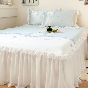 夏季 a类母婴级冰n丝凉席三件套小清新花边可机洗空调软席床裙