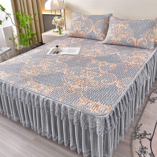 2024新款天然乳胶凉席t三件套夏季冰丝席床裙可机洗折叠床笠床垫