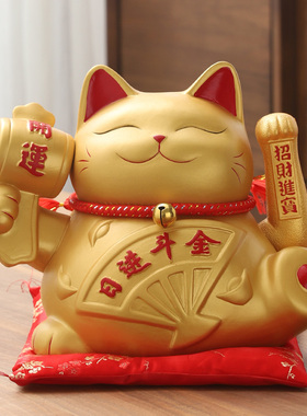 招财猫摆件创意开业礼品送店铺开张收银台装饰金色发财猫自动招手
