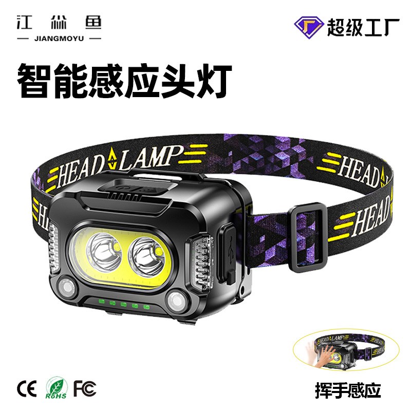 户外防水legd灯具强光超亮头戴式长续航充电感应头灯夜钓鱼灯