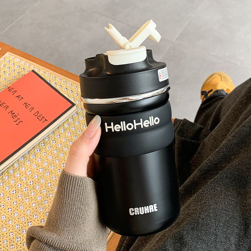 咖啡保温杯女生带吸管便携高颜值水杯男2024新款保冷学生双饮杯子