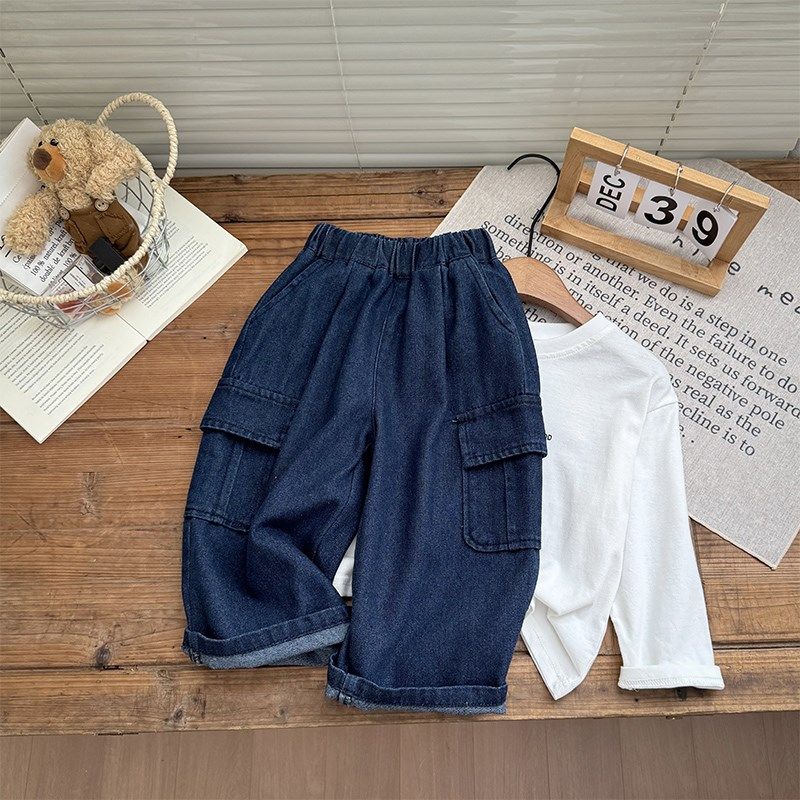 男童春秋直筒牛仔裤2024新款儿童裤子中小童工装裤男孩长裤秋装潮