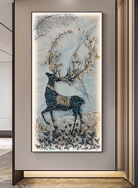 轻奢欧式入户玄关装饰画LEwD灯光画大气走廊过道挂画客厅竖版壁画