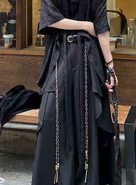 以休眠 复古小众裁片拼接山本耀司风流苏阔腿裙裤宽松西裤裤裙