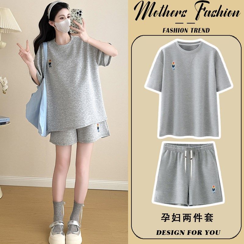 孕妇套装夏季2025新款灰色时尚圆领短袖百搭休闲上衣裤子两件套女,孕妇装/孕产妇用品/营养,连衣裙,淘宝优惠券,粉丝福利购,淘宝优惠卷