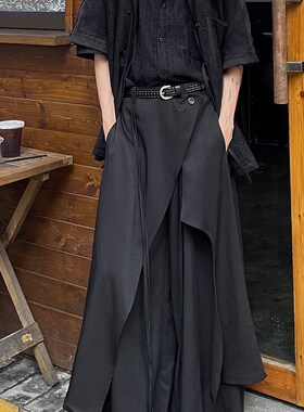 以休眠 复古小众日系不规则设计山本耀司风飘带阔腿裙裤宽松西裤