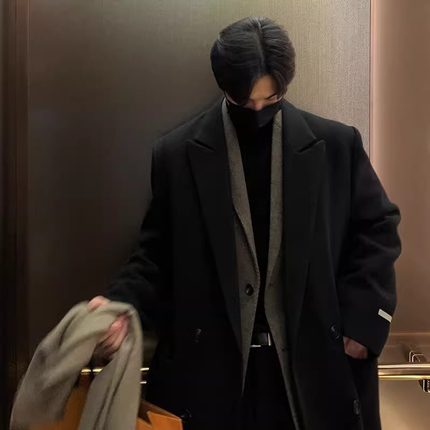 双排扣羊绒大衣男冬季2023新款加厚长版J过膝风衣休闲X宽松毛呢外