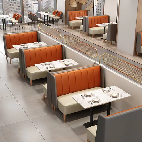 西茶汉堡店奶茶店餐饮饭店食堂靠墙卡座沙发桌椅